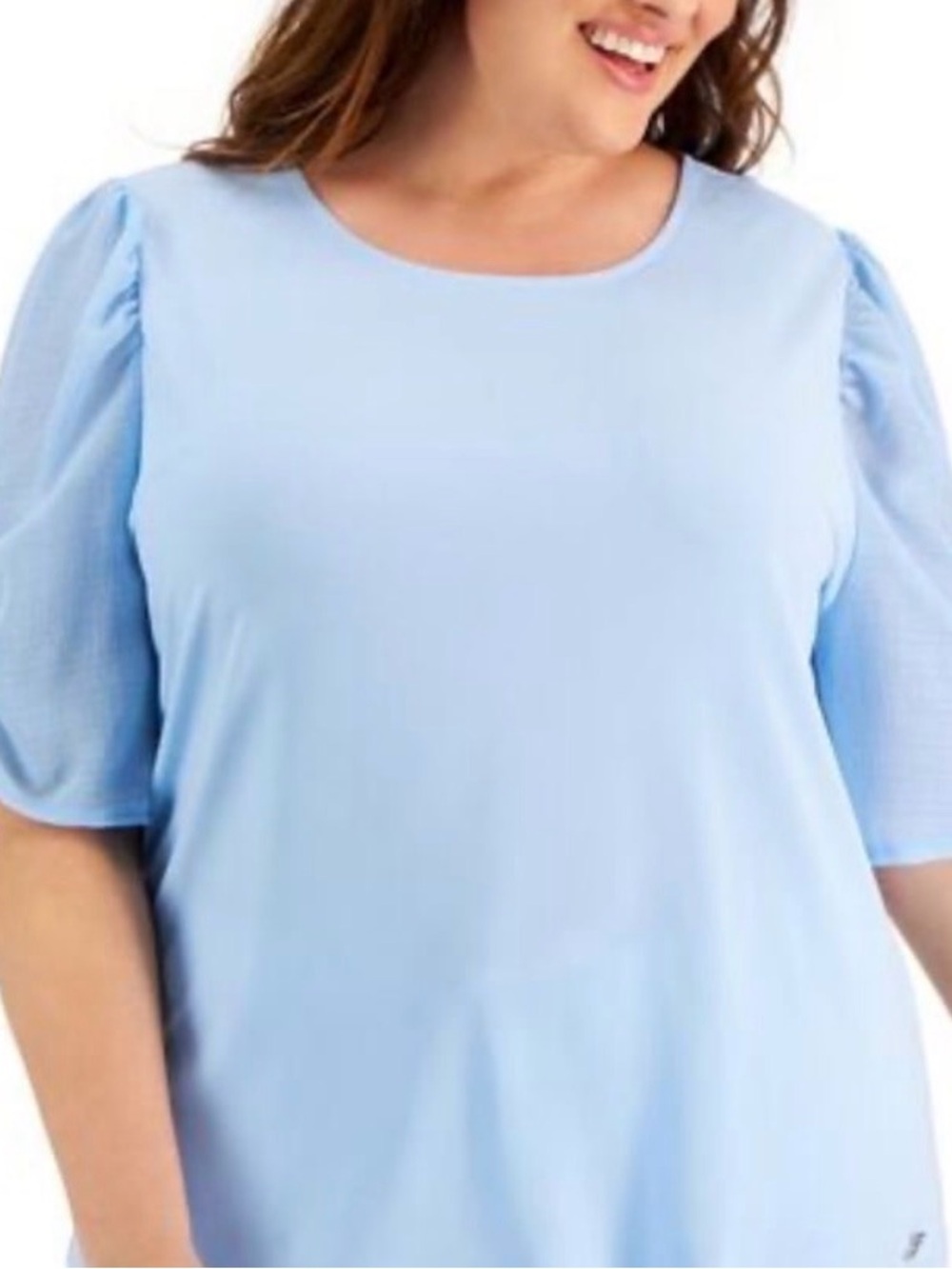 Calvin Klein Women's Plus Crinkle Gathered Sleeve Top Blue Size 1X